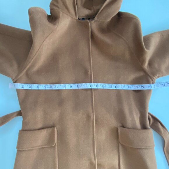 JUNGE Cinnamon Wool Blend Fur Hooded Trench Coat Fits10 - Picture 12 of 16